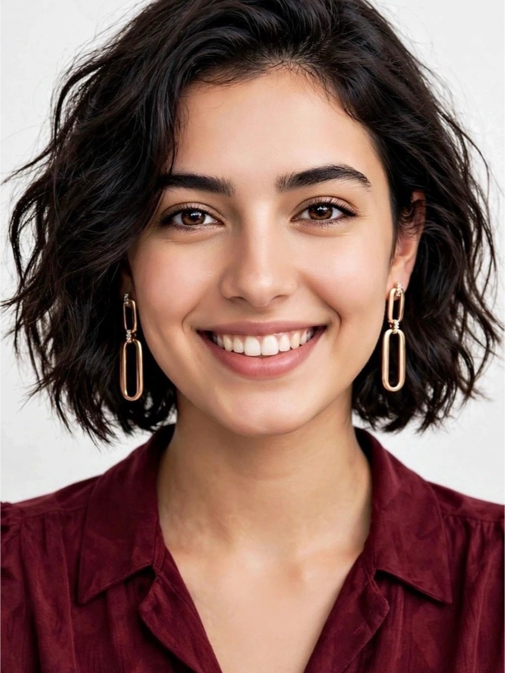 Gold Tone Paperclip Link Dangle Earrings with Crystal Accents